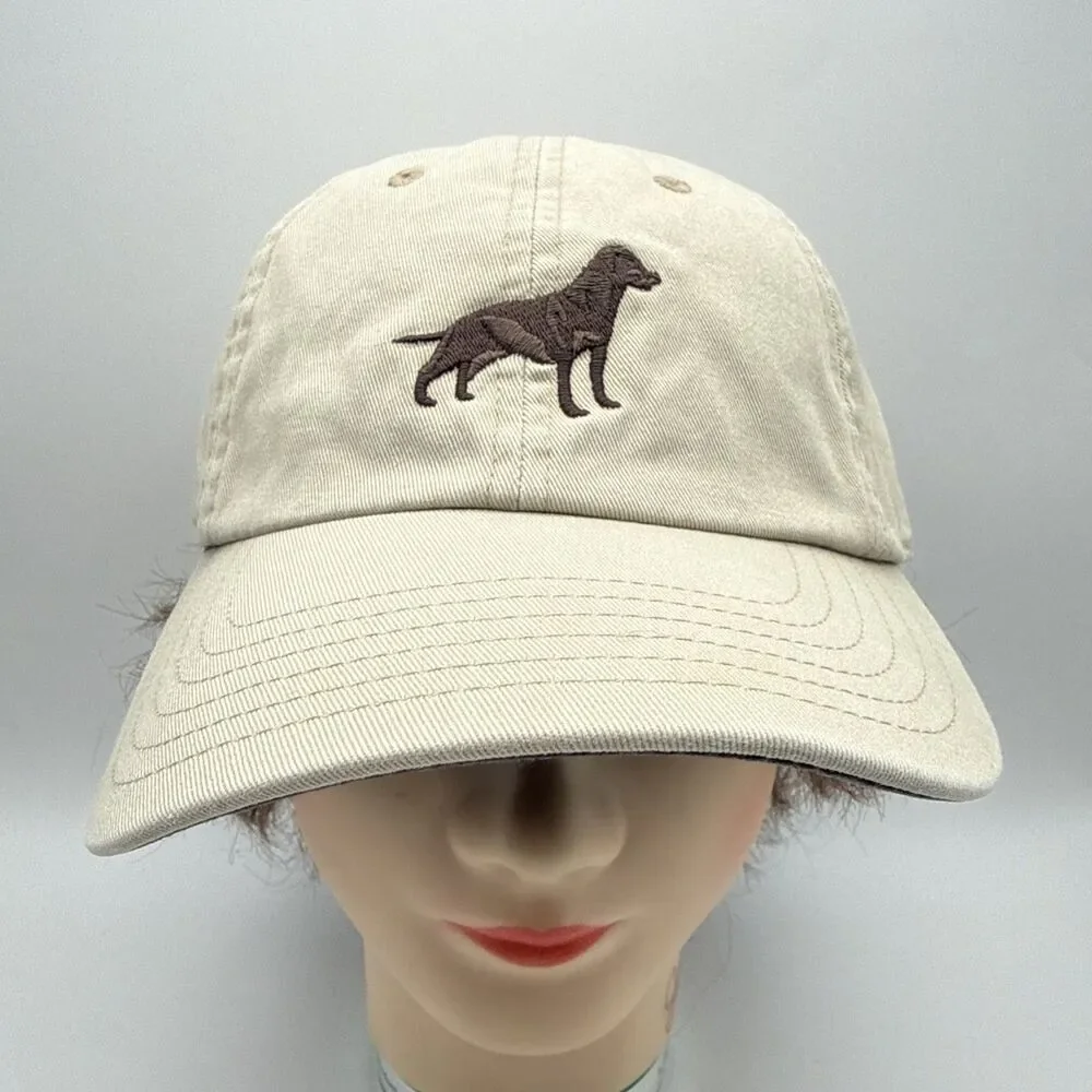 Orvis Baseball Cap Hat Khaki Strap Back Chocolate Labrador Lab Dog Embroidered